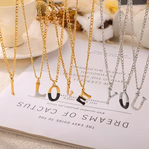 Simple and versatile personality drip oil accessories 26 letter texture design sense pendant titanium steel gold plated necklace