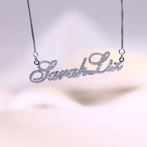 Collar personalizado con nombre de moissanita para mujer, Gargantilla con placa con nombre de letra de plata sólida 925, joyería fina