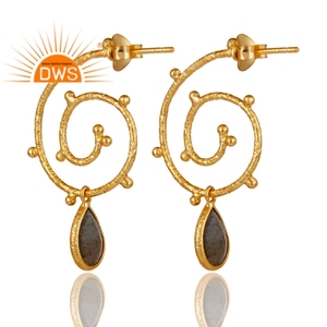 Pendientes de aro de labradorita llamativos, venta al por mayor, recién llegados, pendientes de plata chapados en oro de 18 quilates, joyería, Colección Vintage - Product Image 3