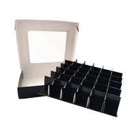 Boîte cadeau en papier avec couvercle rabattable et fenêtre transparente, compartiment divisé en grille, emballage en carton pour chocolat, boîte en papier avec logo personnalisé