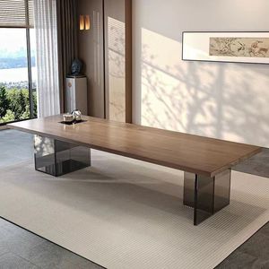 Solid Wood Tea <b>Table</b> And Chair <b>Set</b> Wabi Sabi Style Integrated Floating Large Slab Kung Fu Tea <b>Table</b> For Living Room Office - Product Image 4