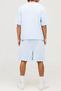 Light Blue Oversized Boxy T-Shirt & Drop Crotch Shorts Set Blank Summer Wear Unisex Sets Tracksuit - Product Image 2