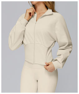 秋のジムフィットネスウェア高弾性タイト長袖ジッパーヨガ服ジョギングスリムスポーツクロップトップ女性用 - Product Image 6