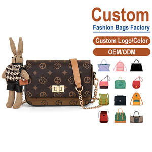 Custom Geometric Pattern Shoulder Crossbody Bag PU Leather with Metal Chain Cute Bunny Charm Portable Versatile Daily Tote - Product Image 1