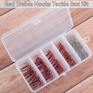 Kit de anzuelos triples rojos de 100 Uds., anzuelos de pesca triples de curva redonda circular, anillos divididos dobles de acero inoxidable, aparejos de pesca surtidos - Product Image 6