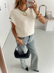 Suéter de <span class=keywords><strong>Punto</strong></span> de Cuello Redondo y Manga Corta para <span class=keywords><strong>Mujer</strong></span>, Diseño Simple, Versátil para Uso Diario (personalizable) - Product Image 5