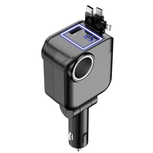 180W Retractable Type c Cable Fast Car Charger Support BT Connection USB Drive Music Playback Function Cigarette Charger