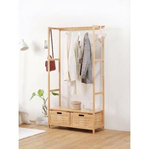 Vente en gros Porte-vêtements en bambou étagère suspendue Vêtements de maison Étagères de rangement en bambou <span class=keywords><strong>avec</strong></span> 2 tiroirs - Product Image 4