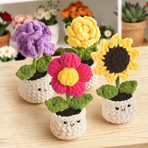 Nuevo producto personalizado: Flor tejida a mano con hilo de barra de hielo, girasol en maceta, decoración de mesa, flor de punto - Product Image 2