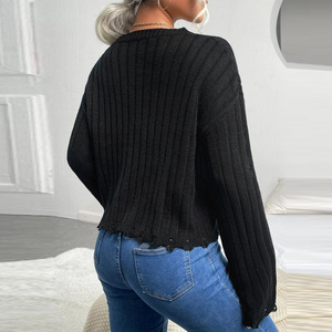 Nuovo Design maglioni di alta moda con rifiniture in rilievo con scollo rotondo a spalla nero maglione con stelle di <span class=keywords><strong>paillettes</strong></span> per donna - Product Image 2