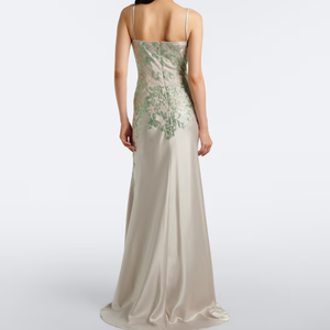 <span class=keywords><strong>Robe</strong></span> <span class=keywords><strong>de</strong></span> <span class=keywords><strong>soirée</strong></span> sirène <span class=keywords><strong>longue</strong></span> en satin vert menthe à fines bretelles et col carré, ornée <span class=keywords><strong>de</strong></span> sequins et d'appliques en dentelle, ajustée, longueur ras du sol - Product Image 3