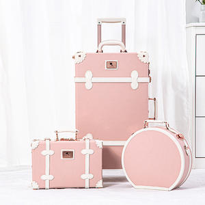 (양각 핑크 26 "+ 20" + 12 ") 3 피스 빈티지 콤비네이션 가방 세트 하드 쉘 레트로 여행 트렁크 수하물 기차 가방 - Product Image 5