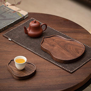 Walnut Wood Gourd <b>Tea</b> <b>Tray</b> Irregular Shape Durable Solid Wood Teapot Holder For Home Kung Fu <b>Tea</b> - Product Image 2