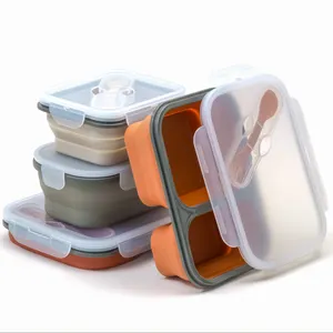 创意食品折叠硅胶储物可折叠防漏容器硅胶午餐硅胶盒带叉子