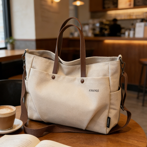 Sac fourre-tout en toile marron personnalisé en gros – Sacs fourre-tout pour femmes actives avec fermeture éclair et poignée - Product Image 2