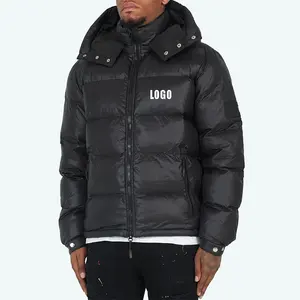 Winter OEM Custom Logo Detachable Hooded Windproof Men Down Coat Zip Up Stand Collar Unisex Puffer Jacket