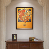 Cadre en laiton et bois fait main avec motif animalier Koi Ukiyo-e, idéal pour salle de jeux et bureau