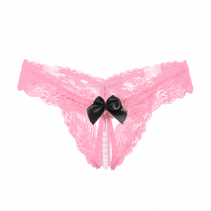 Tanga Sexy de Encaje con Lazo y Perlas para Mujer, Transparente, de Tiro Bajo, Seductora, con Lazo para el Día de <span class=keywords><strong>San</strong></span> Valentín o Bodas - Product Image 4