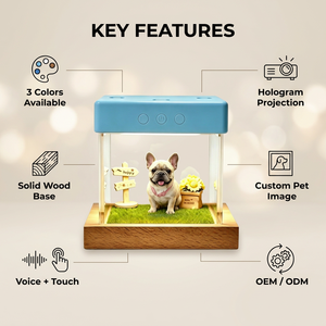 Boîte commémorative moderne pour animaux de compagnie avec projection holographique 3D, base en bois, interaction vocale, contrôle tactile, sans téléphone requis, personnalisable - Product Image 3