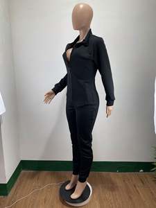 Automne 2021 femmes vêtements à manches longues <span class=keywords><strong>combinaison</strong></span> chic body <span class=keywords><strong>femme</strong></span> à la mode noir fermeture éclair avant - Product Image 4