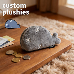Porte-monnaie en peluche personnalisé en forme de baleine, porte-clés, petit sac de rangement zippé en fourrure de dessin animé, pochette en peluche personnalisable - Product Image 1