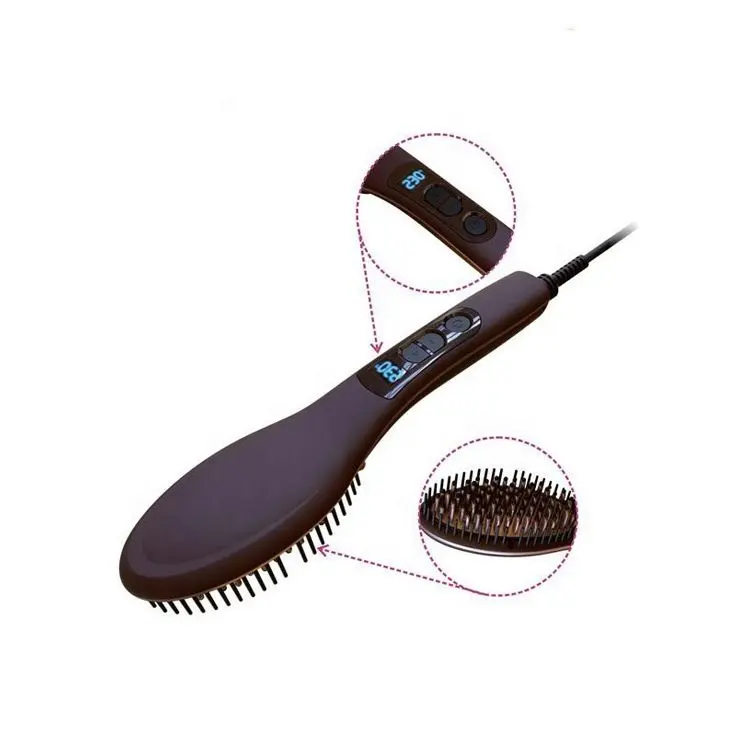 2022 Electric fast ceramic hair straightener heating with flat iron brush hair straightener brush fast