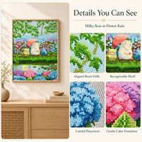Kit de Peinture Diamant 5D KS Craft, Motif Ours Mignon et Jardin de Fleurs, Perles Carrées, Art Diamant Spécial, DIY, Décoration Murale Animaux Mignons