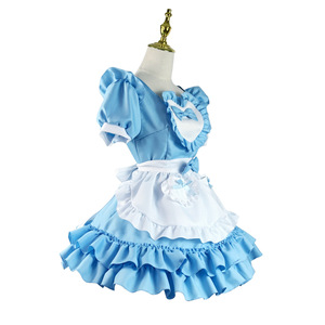 Japanese Style Blue Lolita Maid Dress With Ruffled Neckline And A Line Silhouette For Women - Product Image 4