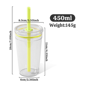 Custom BPA-FREE 450ml Boba <strong>Reusable</strong> Clear Plastic Mug Milk Tea Fruit Juice Single Wall Transparent Tumbler <strong>Cup</strong> with Straw - Product Image 3