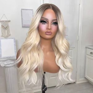 Ombreプラチナブロンド #60カラールースウェーブバージンベトナム髪透明レースフロントウィッグライトブラウン根付き - Product Image 4