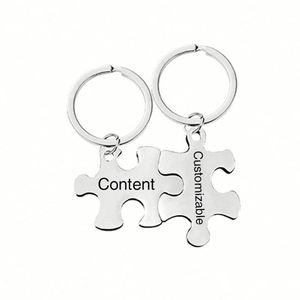 Porte-clés en acier inoxydable vierge pour gravure laser, pendentif puzzle métallique pour couple, décoration suspendue, cadeau de Saint-Valentin - Product Image 5