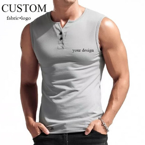 Camisetas Deportivas Personalizadas para Hombre, Cuello Henley sin Botones, Ajuste Delgado, Elásticas, Sin Mangas, de Secado Rápido, Personalizables, de Malla, para Gimnasio - Product Image 1