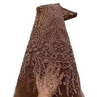 NI.AI Tissu lourd en dentelle perlée avec paillettes Tissu en dentelle brodée de luxe Perles faites à la main Robe de mariée pour mariage