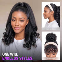 Queue de cheval MegaLook 250% Super Dense Water Wave/Afro Kinky Curly en cheveux humains avec cordon de serrage invisible
