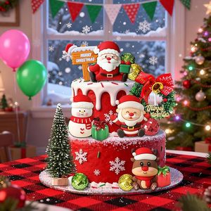 Ensemble de décorations de gâteau de Noël : Père Noël, Bonhomme de neige, Renne, Couronne, Boîte cadeau, Boule disco, Sapin, Panneau Joyeux Noël, Fournitures de décoration pour fête de Noël - Product Image 2