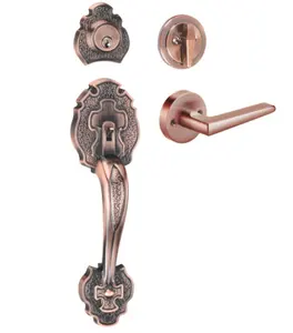 NeuType Front Door Handle Set Heavy Duty Entrance Door Handle Set with Lock Antique Copper Finish