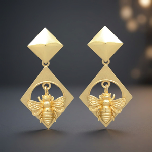 Boucles d'oreilles pendantes en laiton faites à la main, plaquées or, ethniques, avec pierres précieuses, pour soirée tendance - Product Image 3