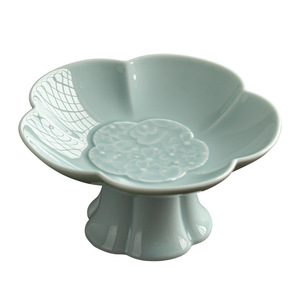 Chinese Style Flower Shape <b>Ceramic</b> Fruit Platter Porcelain Medium Size For Home Party Snack Display - Product Image 5
