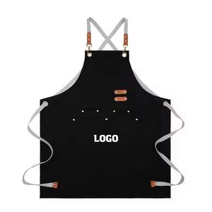 Tablier de cuisine professionnel en toile de coton imperméable et anti-taches avec poches, broderie personnalisée, logo sur mesure, ajustable pour chef et restaurant - Product Image 1