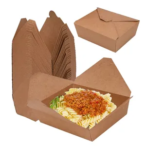 Logo ile özel baskılı kağıt İtalyan spagetti makarna salata öğle yemeği Take-Out Kraft kağit kutu