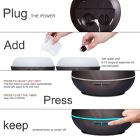 Diffuseur d'Arômes Professionnel Ultrasonique 500 ml 12 W avec LED Intelligente, Portable, Effet Bois, pour Huiles Essentielles et Humidificateur de Bureau