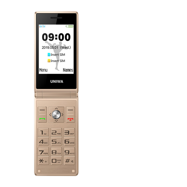 Hotselling Mobile UNIWA X28 2.8 /1.77 Inch Dual Screen 2G SOS Function Filp Keypad Feature Phone
