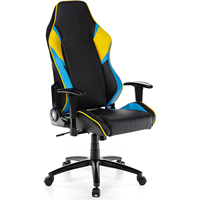 Chaise de jeu bleu-noir style course, ergonomique et inclinable, avec accoudoirs réglables, pivotante, pour ordinateur et bureau, siège de jeu vidéo