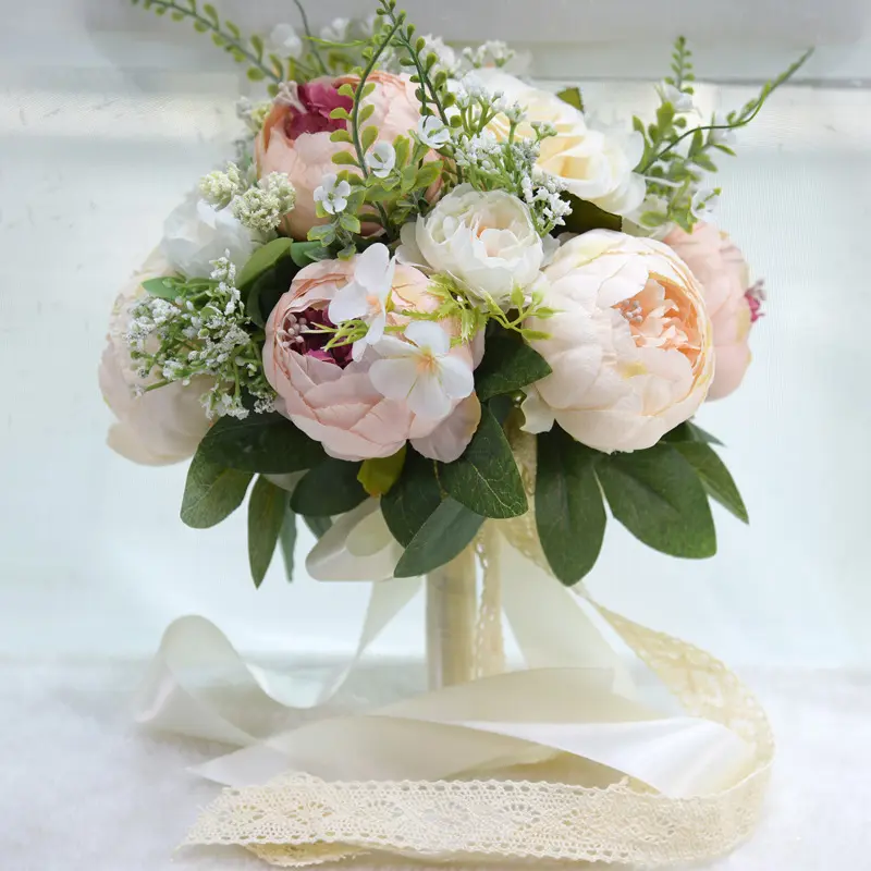 Mode Großhandel weiße Rose Seidenblumenstrauß Hochzeit Blumenwurf Trauzeugen hochzeit Brauthalter Blume