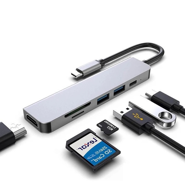 Factory Prices 6 in 1 Port Type C Docking Station USB Hub Secure Digital Card TF SD Card Reader HDTV Converter Expansion Dock