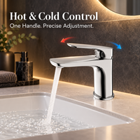 Robinet de lavabo Chrome Soft Geometry à levier unique, à montage sur plan, avec bec courbé, pour lavabo encastré sous plan, mitigeur de lavabo de salle de bain