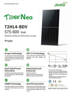 JINKO Tiger NEO N-Type 72HL4-BDV 575-600วัตต์โมดูล bifacial พร้อมกระจกคู่585W 590W 595W 600 W แผงโซลาร์เซลล์ - Product Image 2