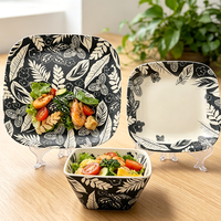 Bol de service de cuisine en mélamine de forme carrée avec motif de feuilles tropicales pour buffet