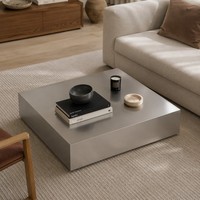 Table basse carrée de luxe en acier inoxydable, table centrale en métal à profil bas pour salon moderne et mobilier d'hôtel