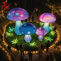 Lanterne en forme de champignon géante en acier 3D et tissu satiné pour la Saint-Valentin, Halloween, les mariages et les spectacles de lumière, décoration extérieure